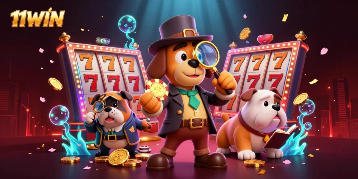 Join the adventure with 11WIN as the detective uncovers poker surprises in a vibrant casino scene.