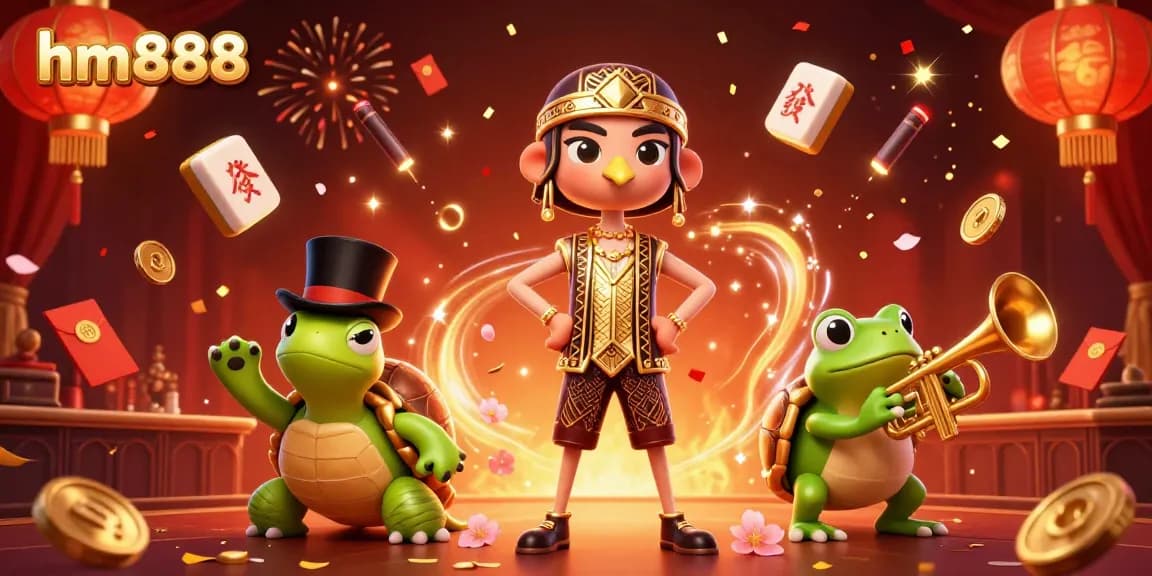 Experience high-stakes fun at hm888 with vibrant gaming characters in a colorful casino scene.