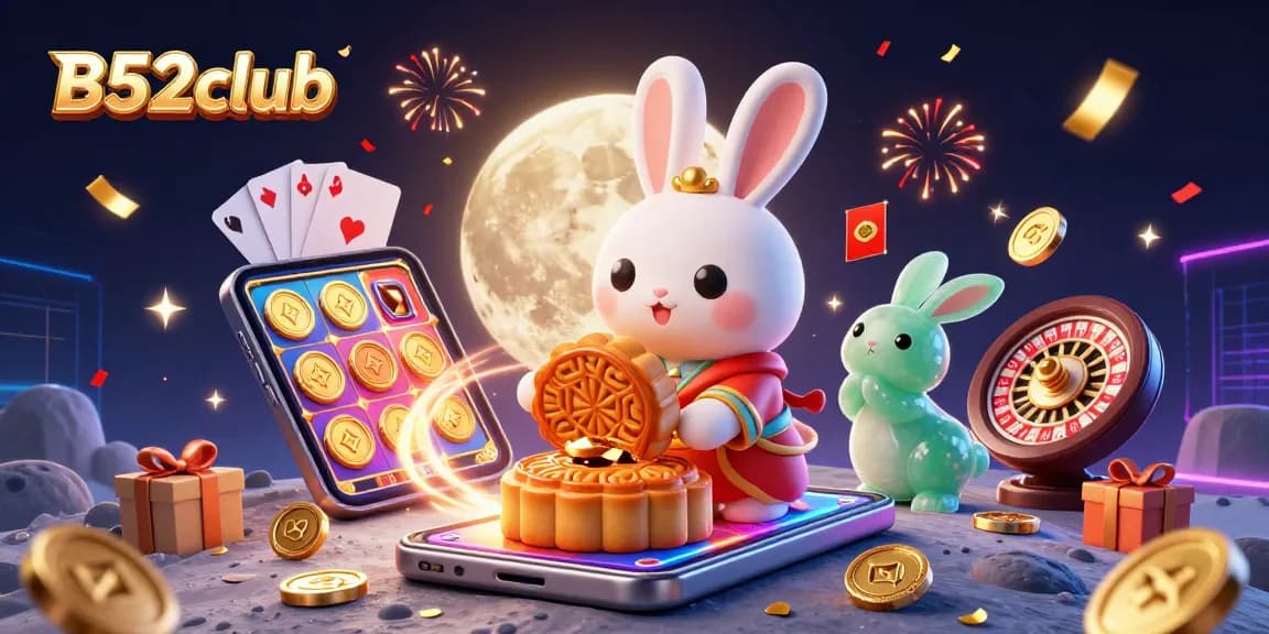 Engage with B52club through a vibrant moonlit casino adventure filled with poker chips and rewards.
