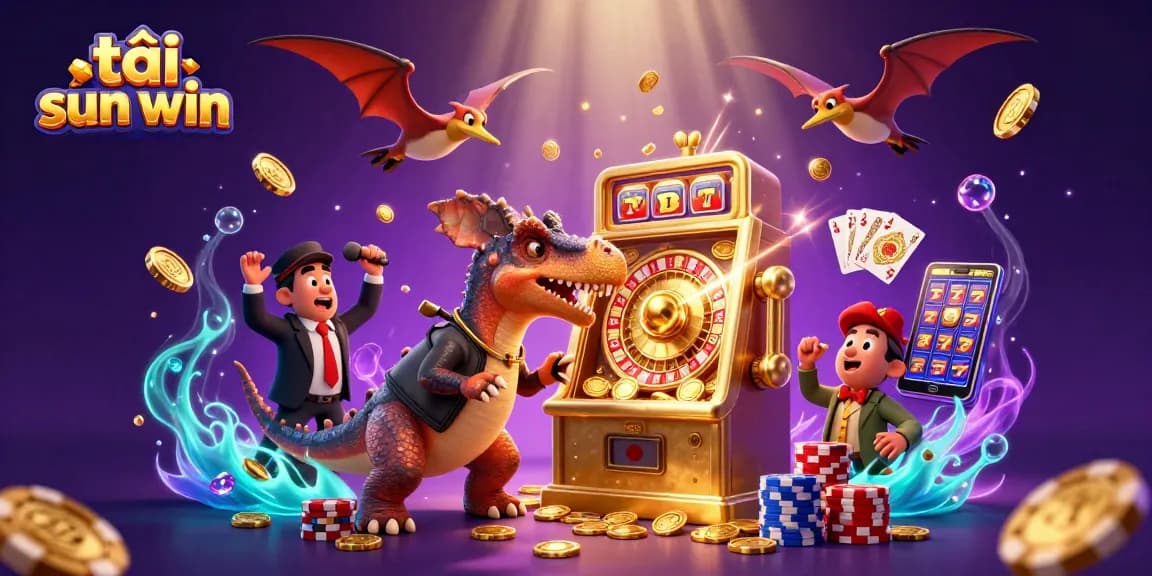 tải sun win spins into action with cartoon dinosaurs amidst casino excitement and jackpots