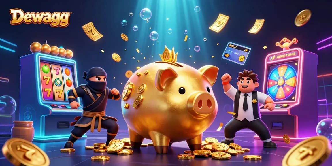 Experience excitement and winnings with Dewagg’s lively casino scene featuring coin-stomping characters and slots.