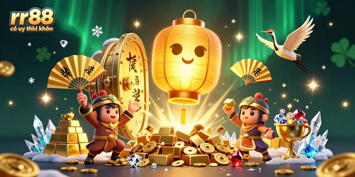 Experience the magic of rr88 có uy tín không in this vibrant 3D casino scene filled with treasures and lucky symbols.