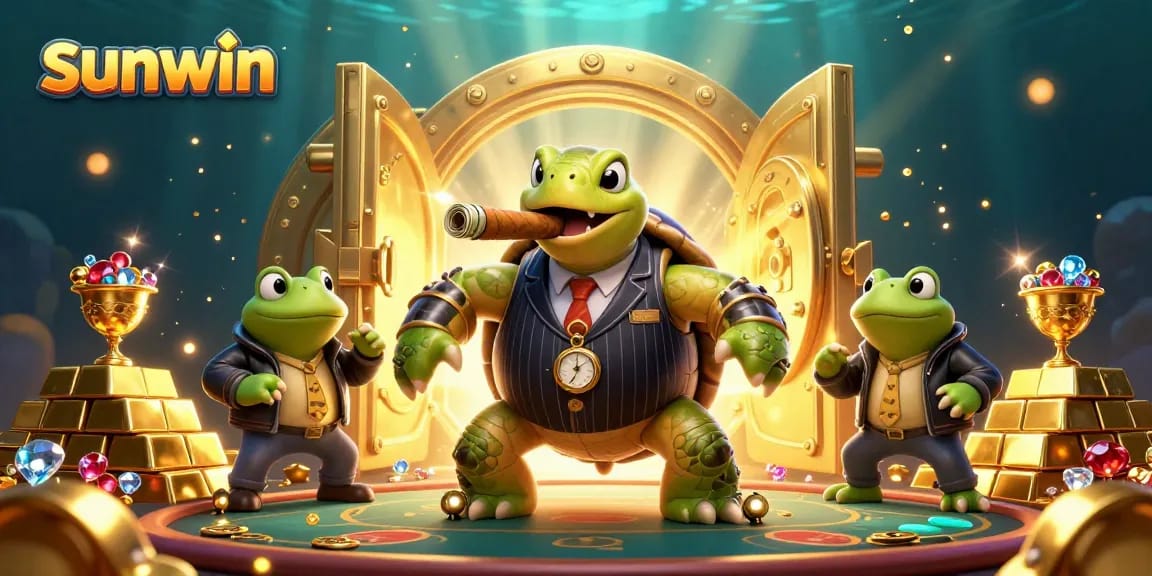 Experience the thrilling world of sunwin with the cartoon turtle and frog enforcers at a vibrant casino