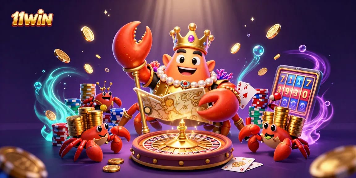 Win big with 11WIN as the golden crab emperor leads an exciting casino adventure.