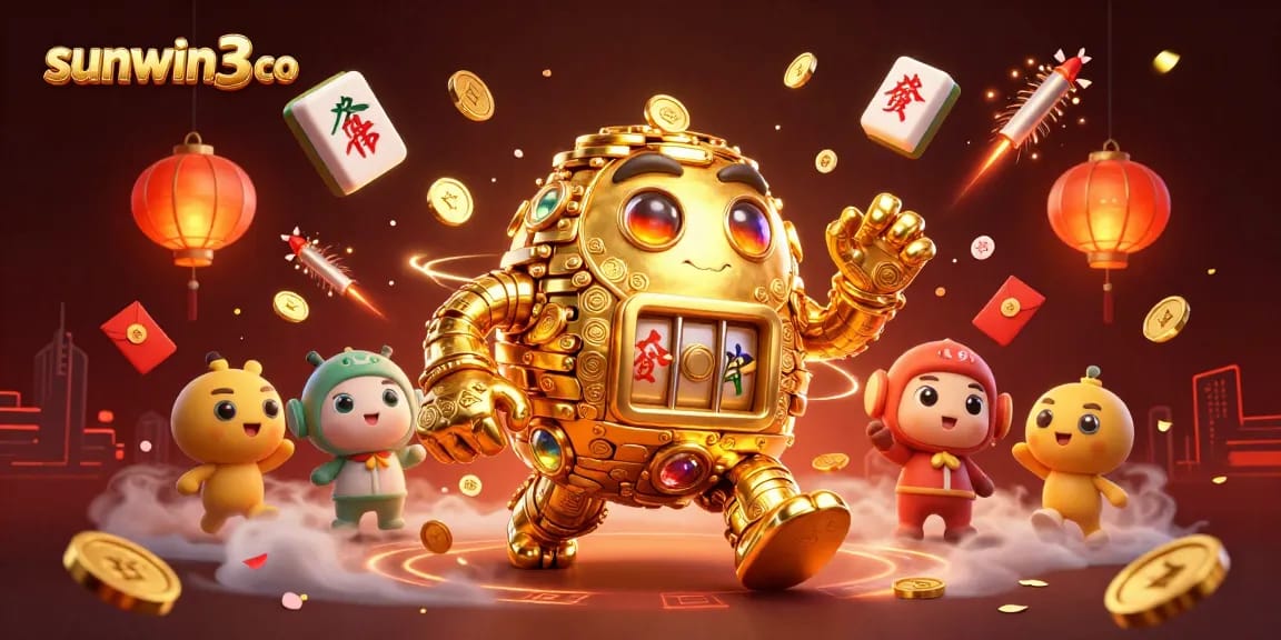 Experience the thrill with sunwin3 co as you explore a vibrant casino world filled with golden golems and festive elements.