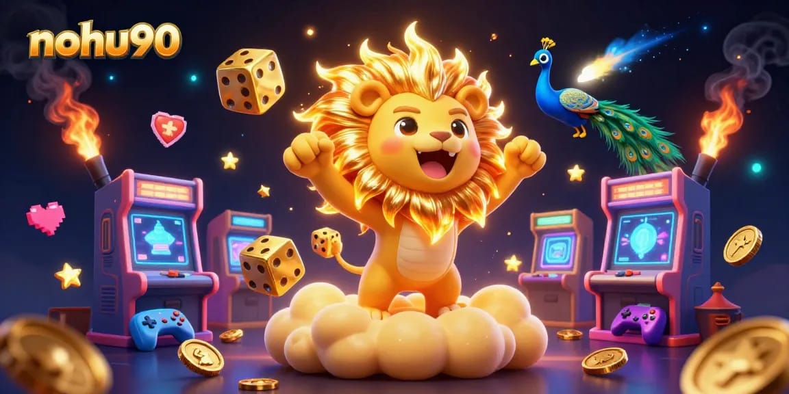 Experience thrilling gameplay at nohu90 with a vibrant 3D scene illustrating casino excitement and arcade fun.