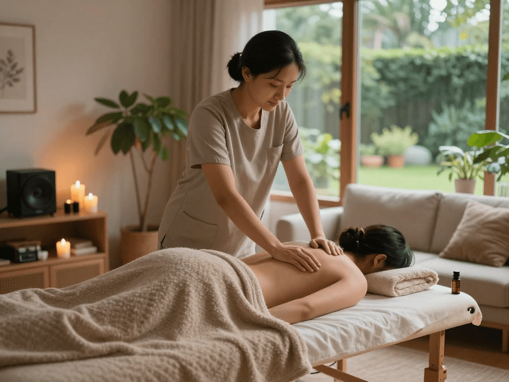 Relaxing 부평출장안마 experience with professional therapist in serene home setting