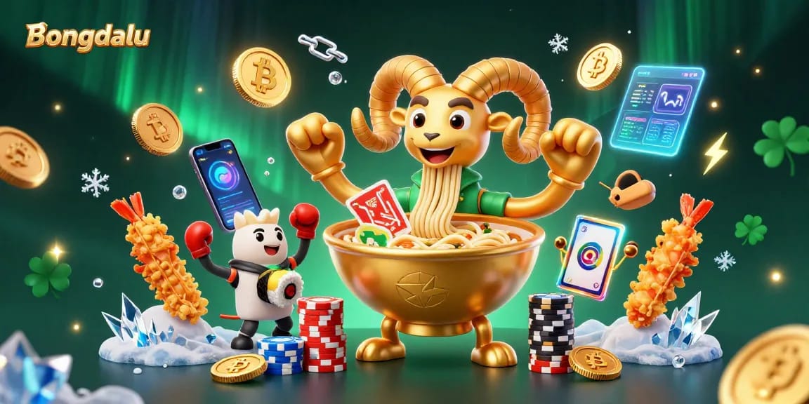 Bongdalu offers thrilling action with bold casino gaming characters amidst vibrant crypto elements.