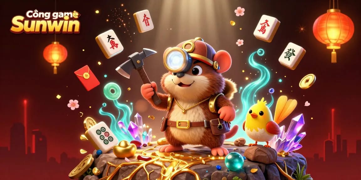 Exploring Cổng game Sunwin's treasure with a vibrant treasure hunter and dynamic casino elements.