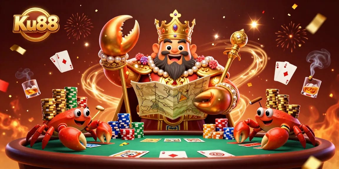 Experience thrilling gameplay with Ku88 in a vibrant 3D casino scene filled with treasure and excitement.