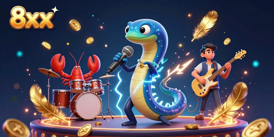 Experience the thrilling vibe of 8xx at an underwater casino with a DJ eel and lively band.