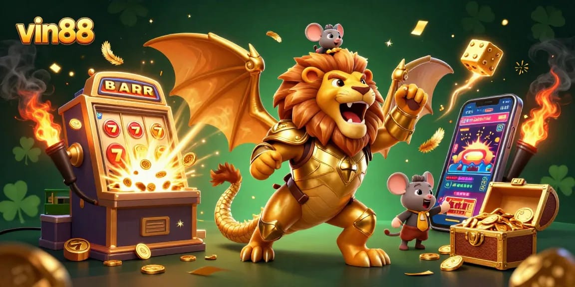 Experience the thrilling world of vin88 with vibrant slot machines and winning moments captured in 3D.