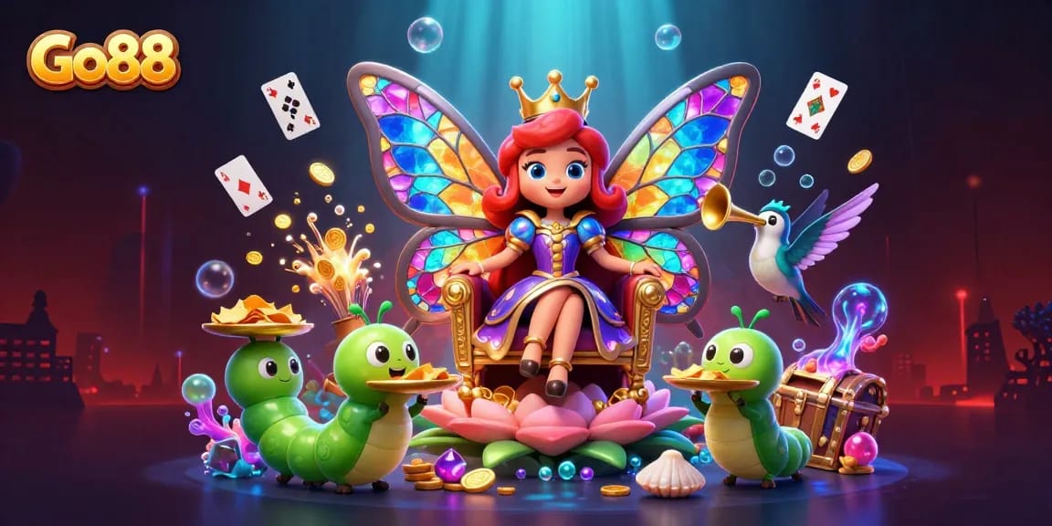 Go88 players dive into excitement with colorful 3D casino elements in a vibrant underwater scene.