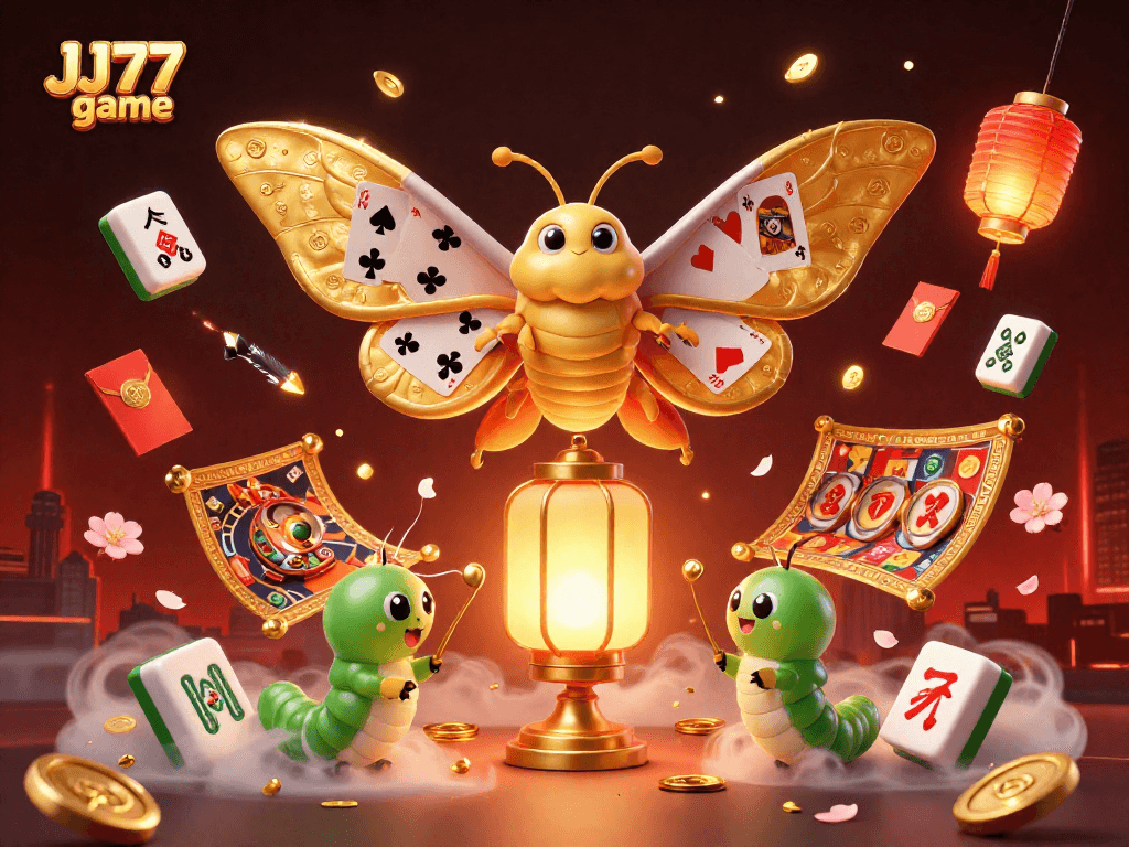 Immerse in the JJ77 game experience with a vibrant 3D casino illustration showcasing dynamic elements.