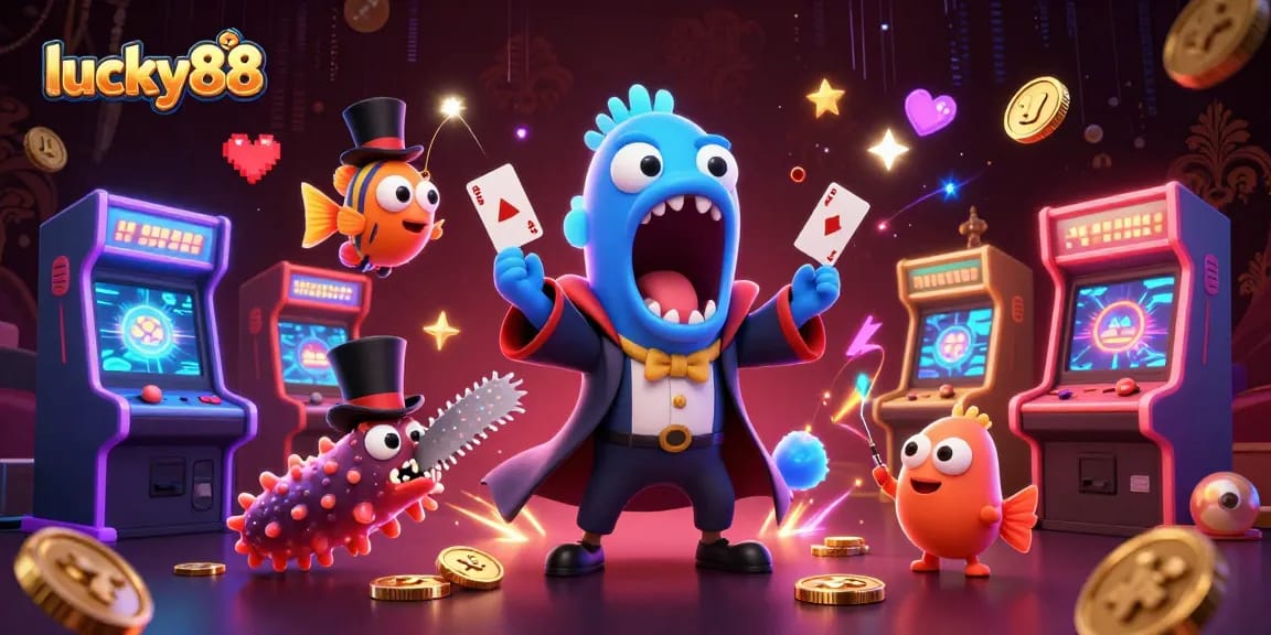 Experience the excitement of lucky88 with an animated casino-themed scene featuring vibrant sea characters.