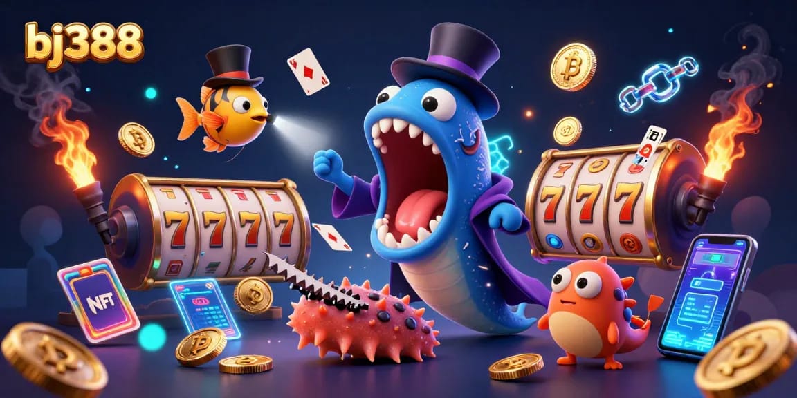 Engage with bj388's thrilling magic scene featuring an eel, anglerfish, and sea cucumber in dynamic action.