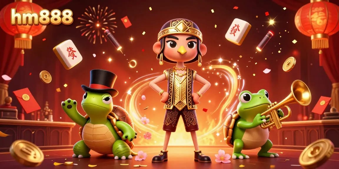 Experience high-stakes fun at hm888 with vibrant gaming characters in a colorful casino scene.