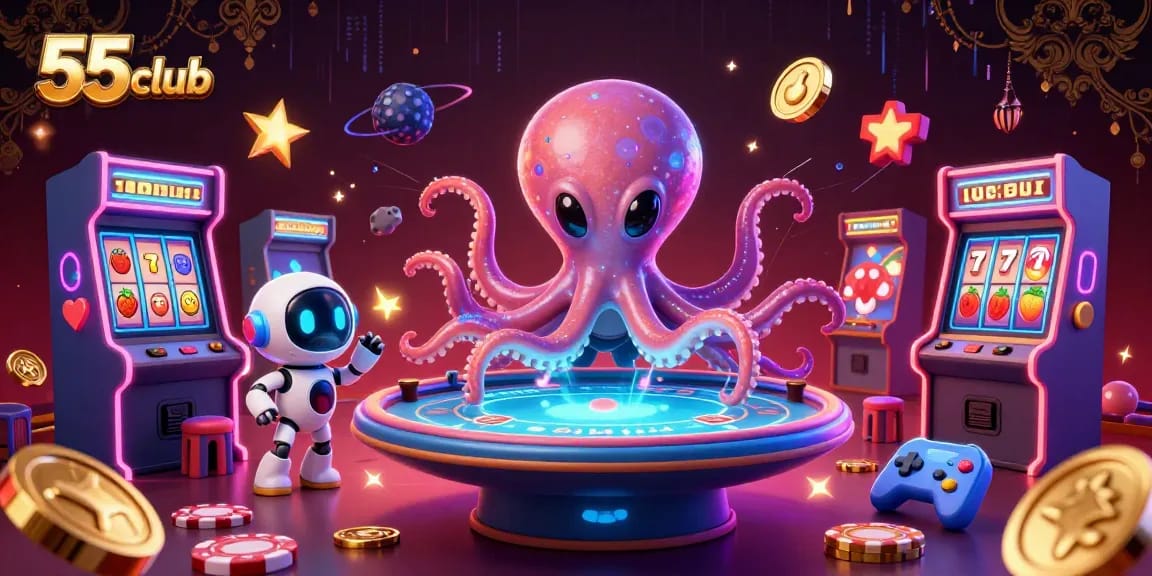 Experience thrilling poker at 55club with an alien octopus and dynamic gaming elements.