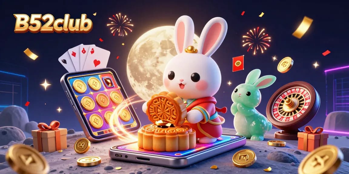Engage with B52club through a vibrant moonlit casino adventure filled with poker chips and rewards.