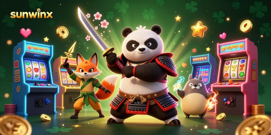 Engage with sunwinx through a vibrant 3D casino scene with animated characters and slot elements.