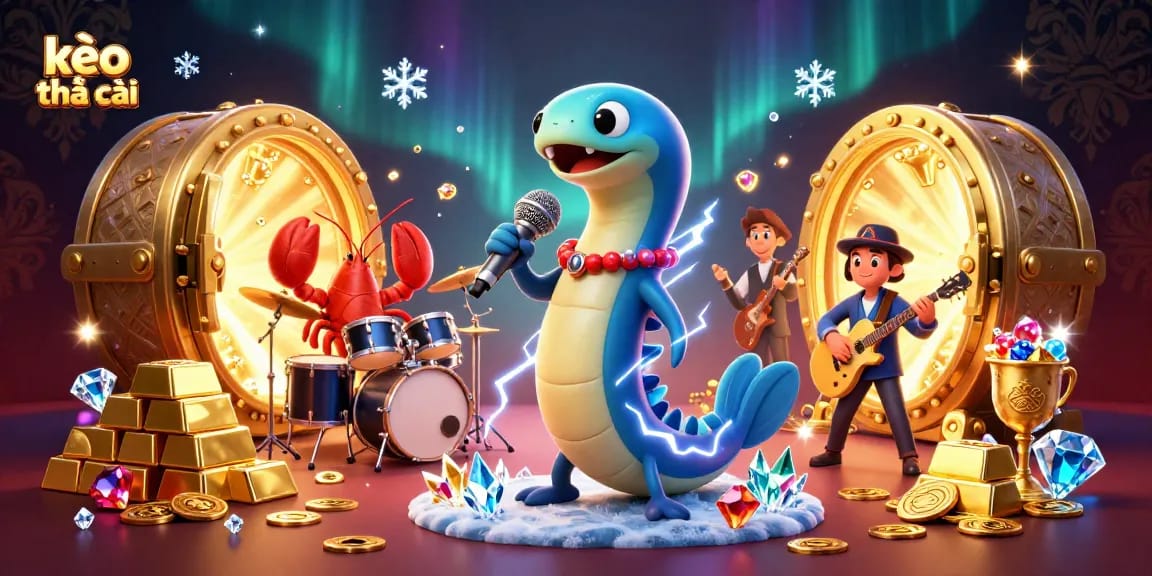 Experience the excitement of kèo nhà cái on an underwater casino stage with dynamic cartoon characters.