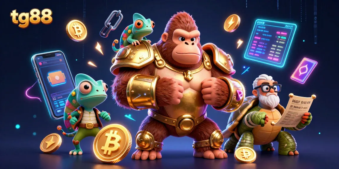 Experience thrilling gaming at tg88 with vibrant 3D characters and crypto elements in a casino environment.
