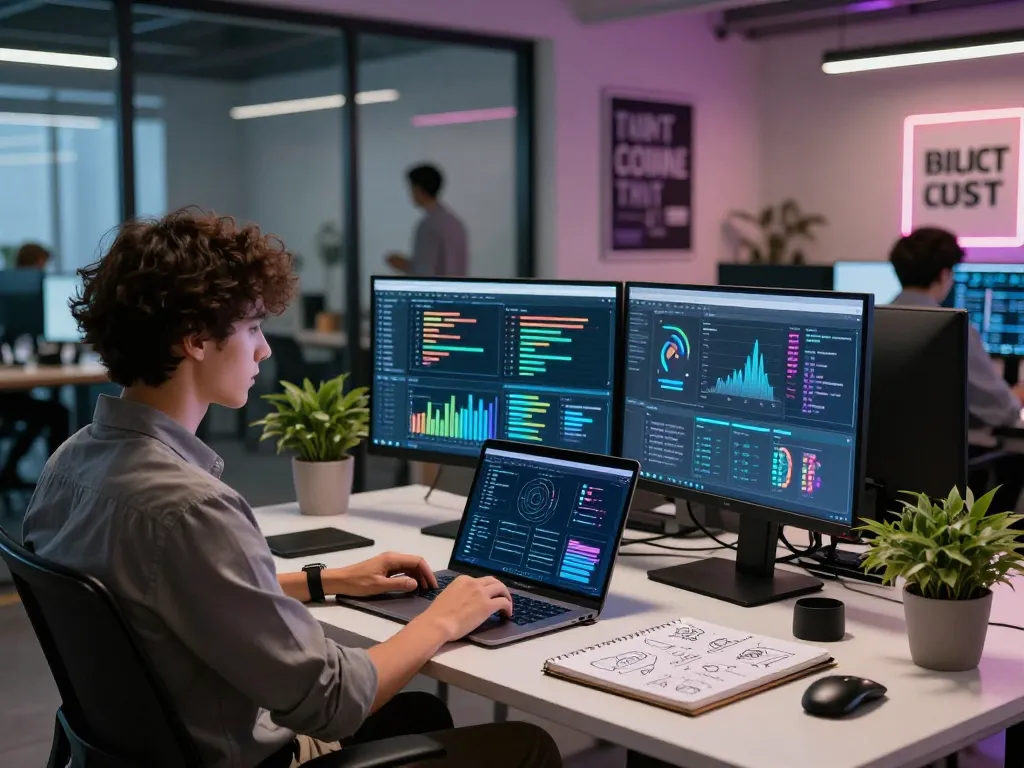 Dynamic workspace featuring sex ai discussions, modern technology, and creative ambiance.