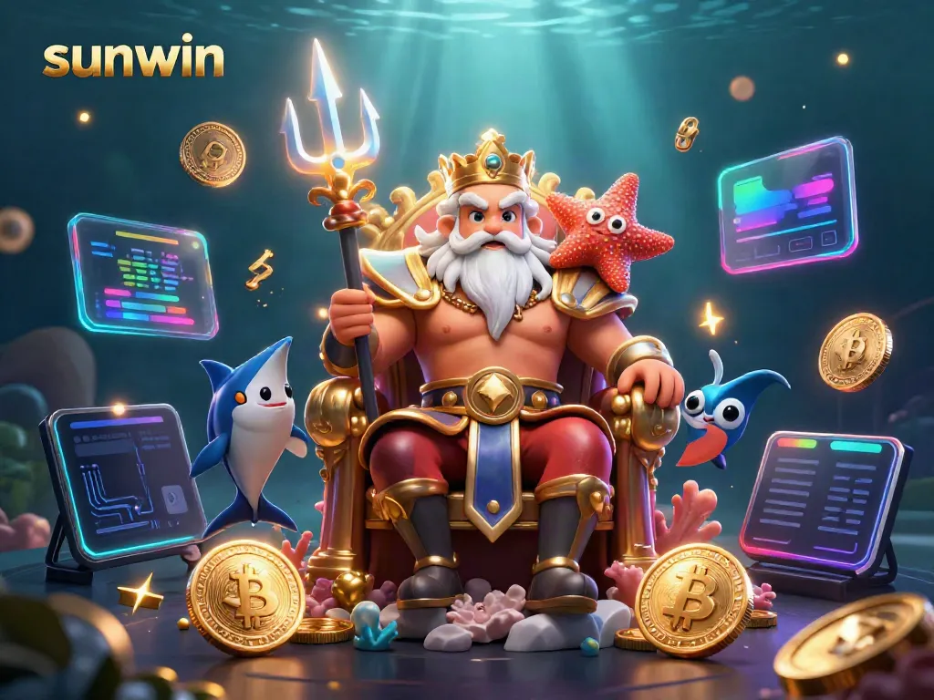 Experience exciting gameplay with Sunwin's immersive 3D casino illustration featuring Neptune and vibrant gaming elements.