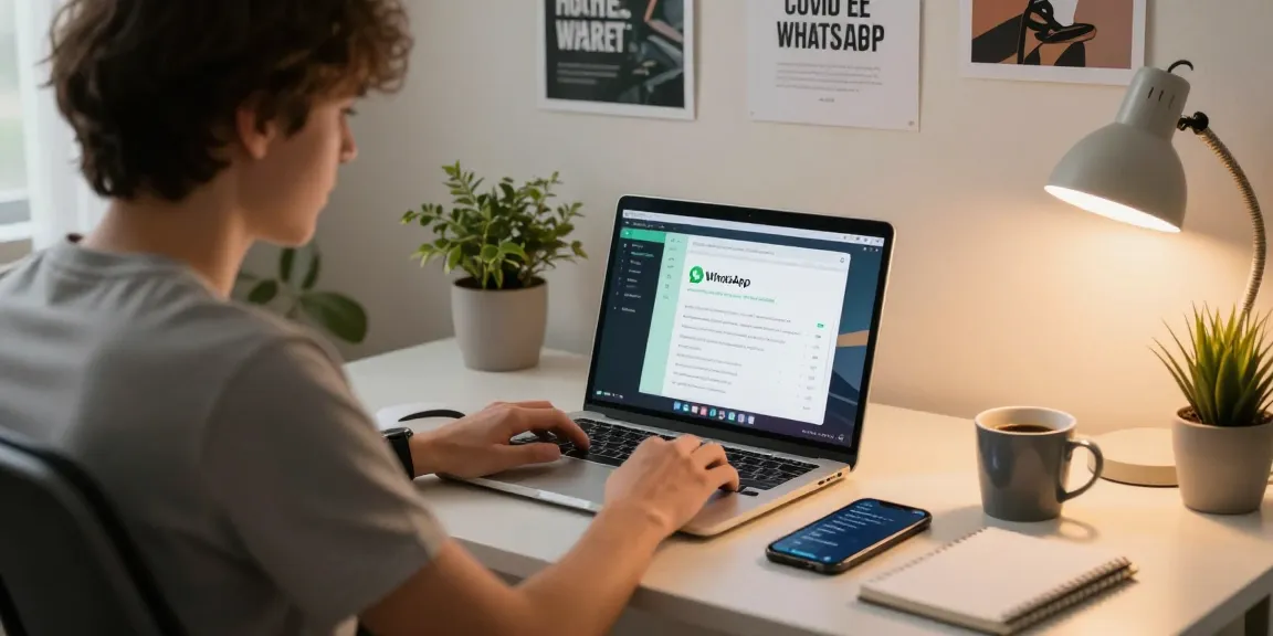 Working on WhatsApp電腦版 in a stylish home office, showcasing productivity and modern workspace elements.
