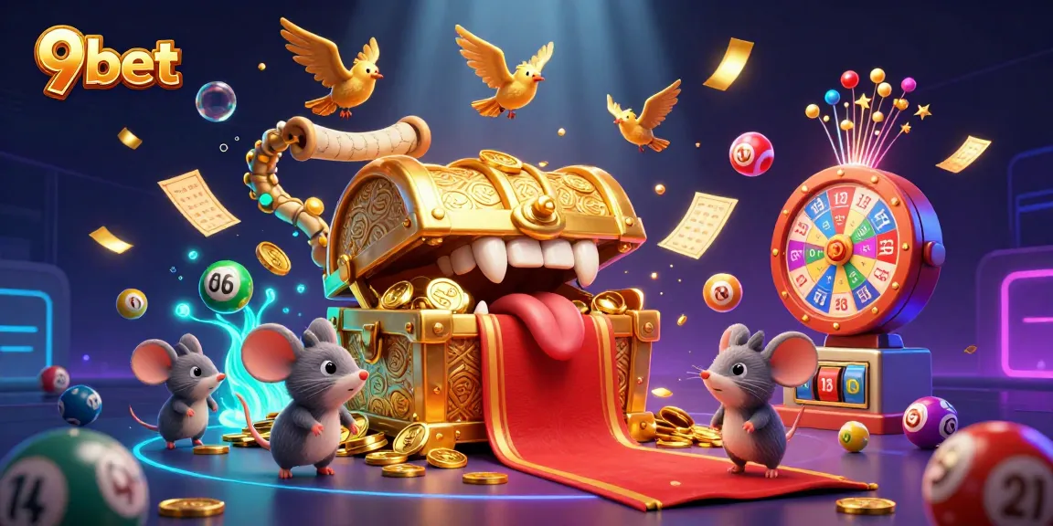 Experience 9bet's thrilling lottery scene with vibrant elements and dynamic action.