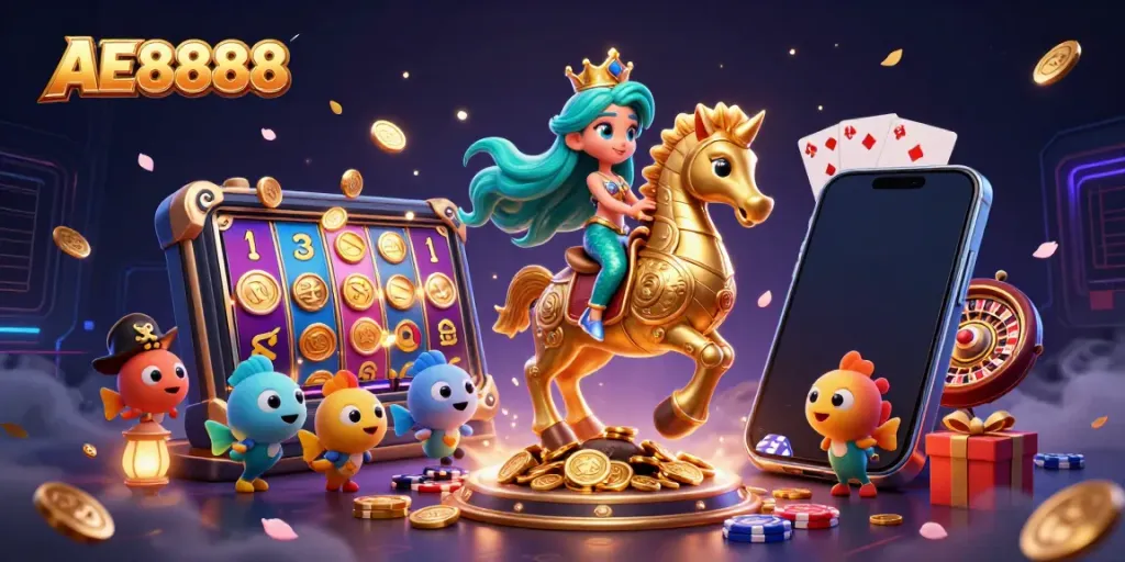 Experience the excitement of online gaming with AE8888's immersive casino illustration.