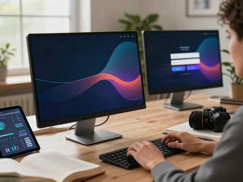 User engaging in the rokok88 login process on a sleek desktop setup, showcasing a digital dashboard.
