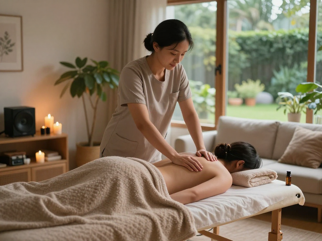 Relaxing 부평출장안마 experience with professional therapist in serene home setting
