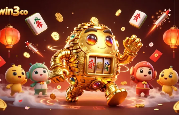 Experience the thrill with sunwin3 co as you explore a vibrant casino world filled with golden golems and festive elements.