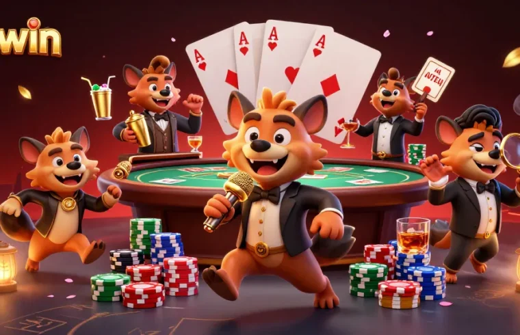 Hyenas entertain at the phwin comedy casino club, mixing drinks and guarding doors in a vibrant scene.