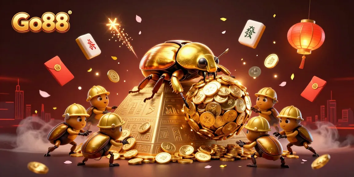 Experience the thrill of Go88 with a golden beetle symbolizing luck in a vibrant casino scene.